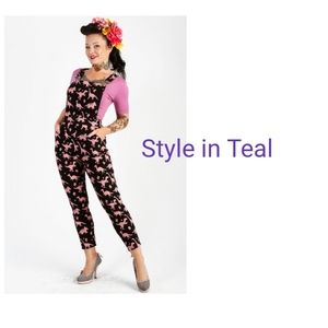 Bonsai Kitten Dinosaur Overalls - Pink & Teal